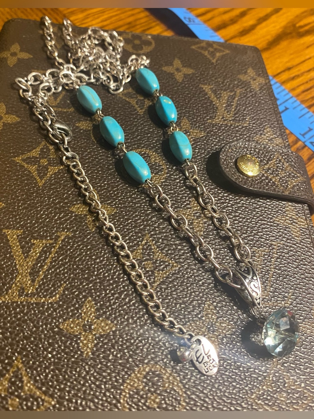 Y2K Erica Lyons Silver Station Necklace Boho Turquoise Southwestern Retro Chic